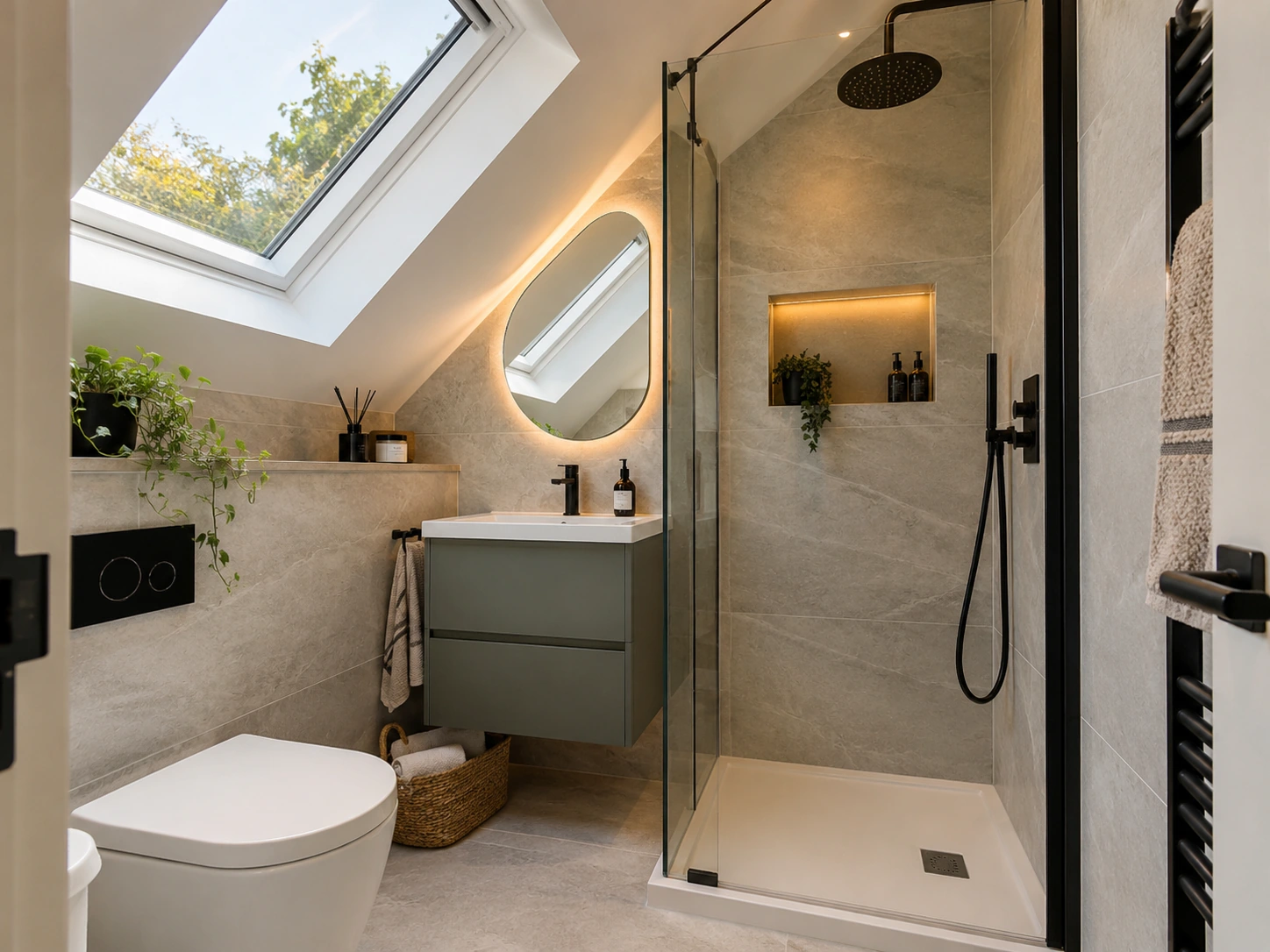 Loft shower room with rooflight