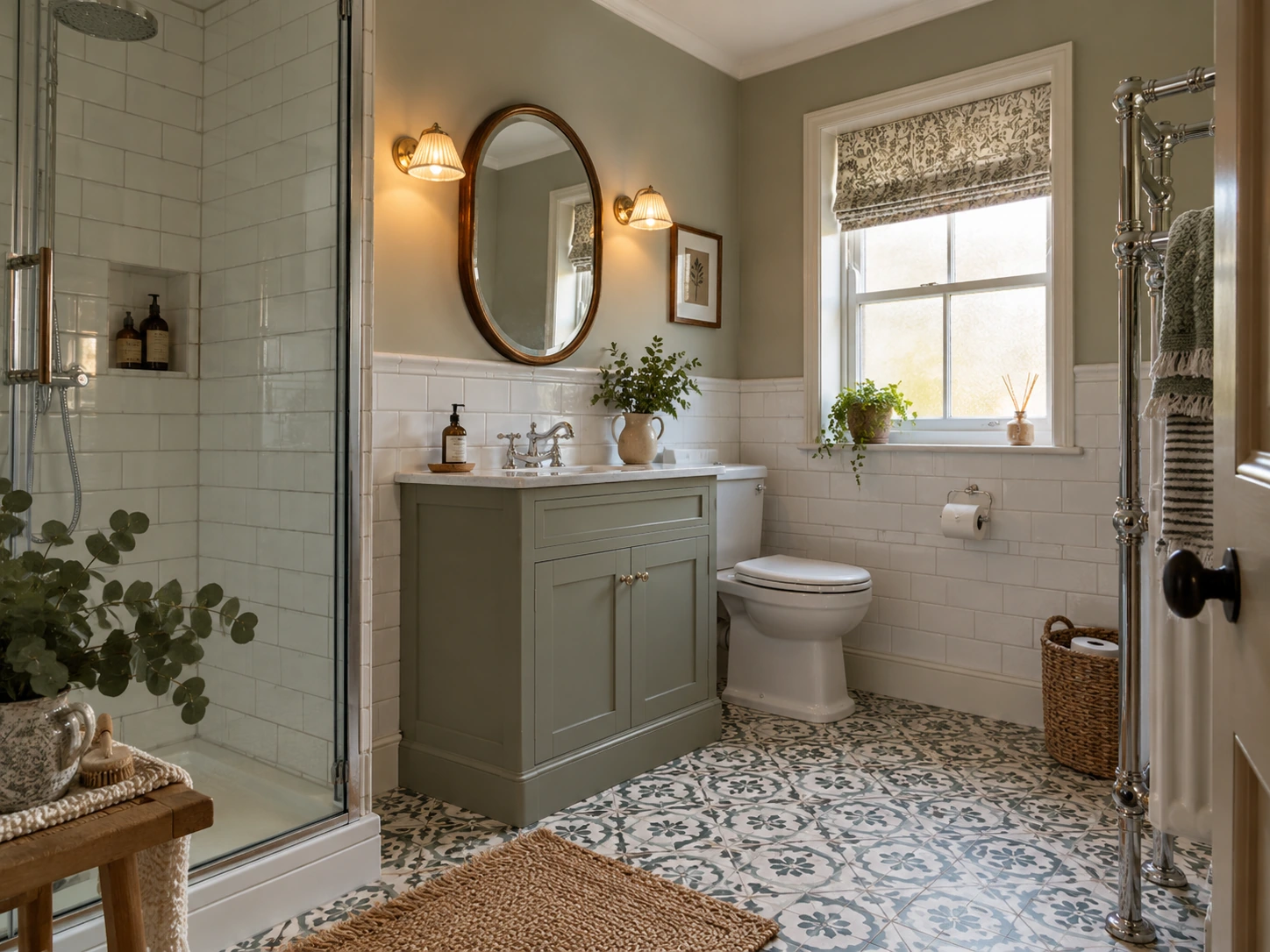 Traditional sage bathroom