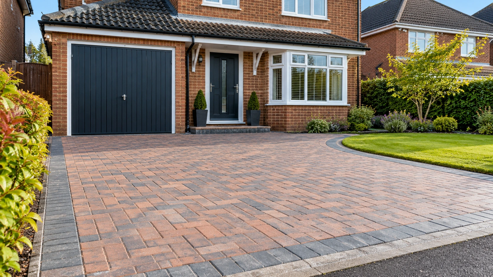 Landscaped paved driveway