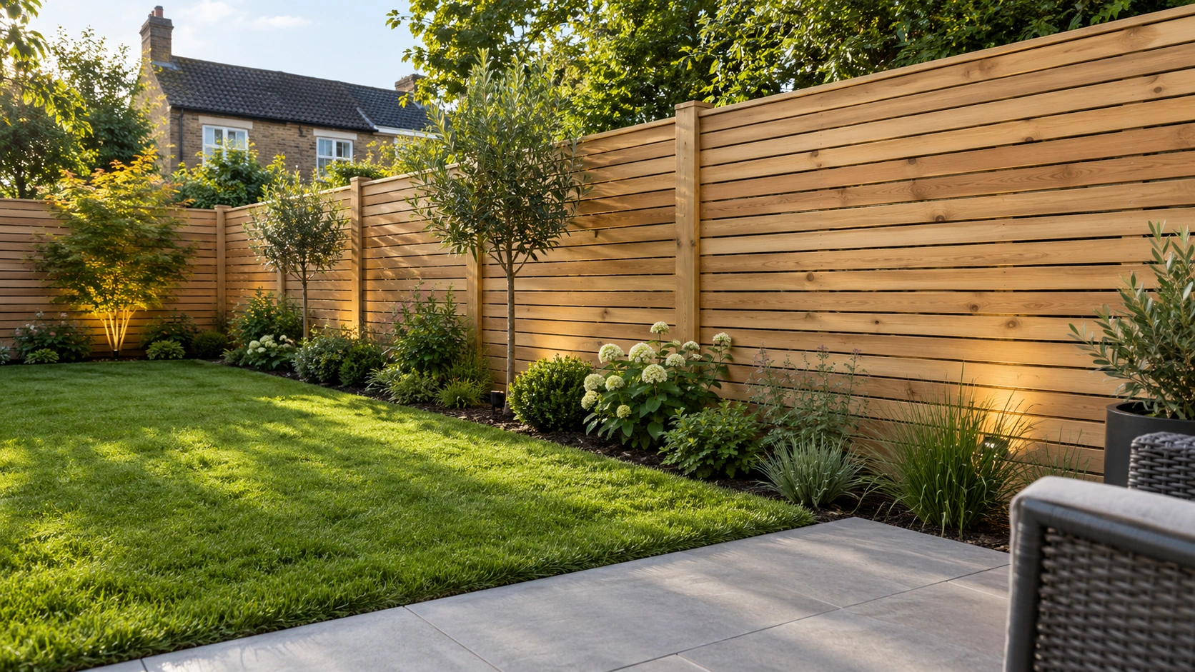 Horizontal slatted fencing