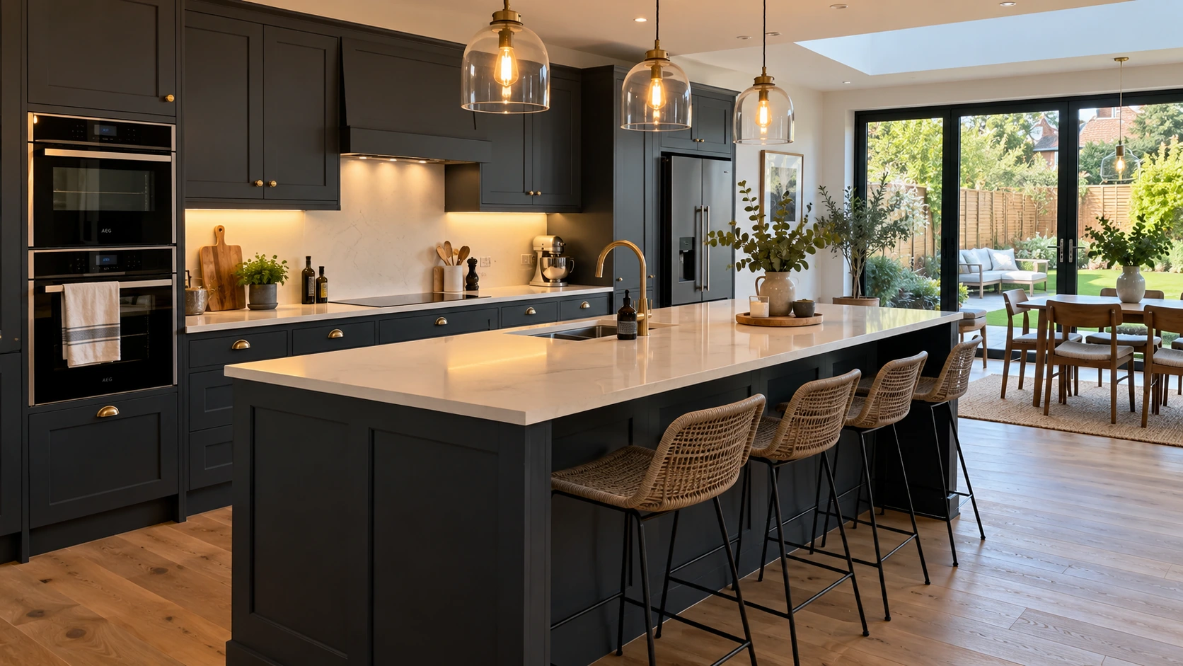 Charcoal kitchen with garden view