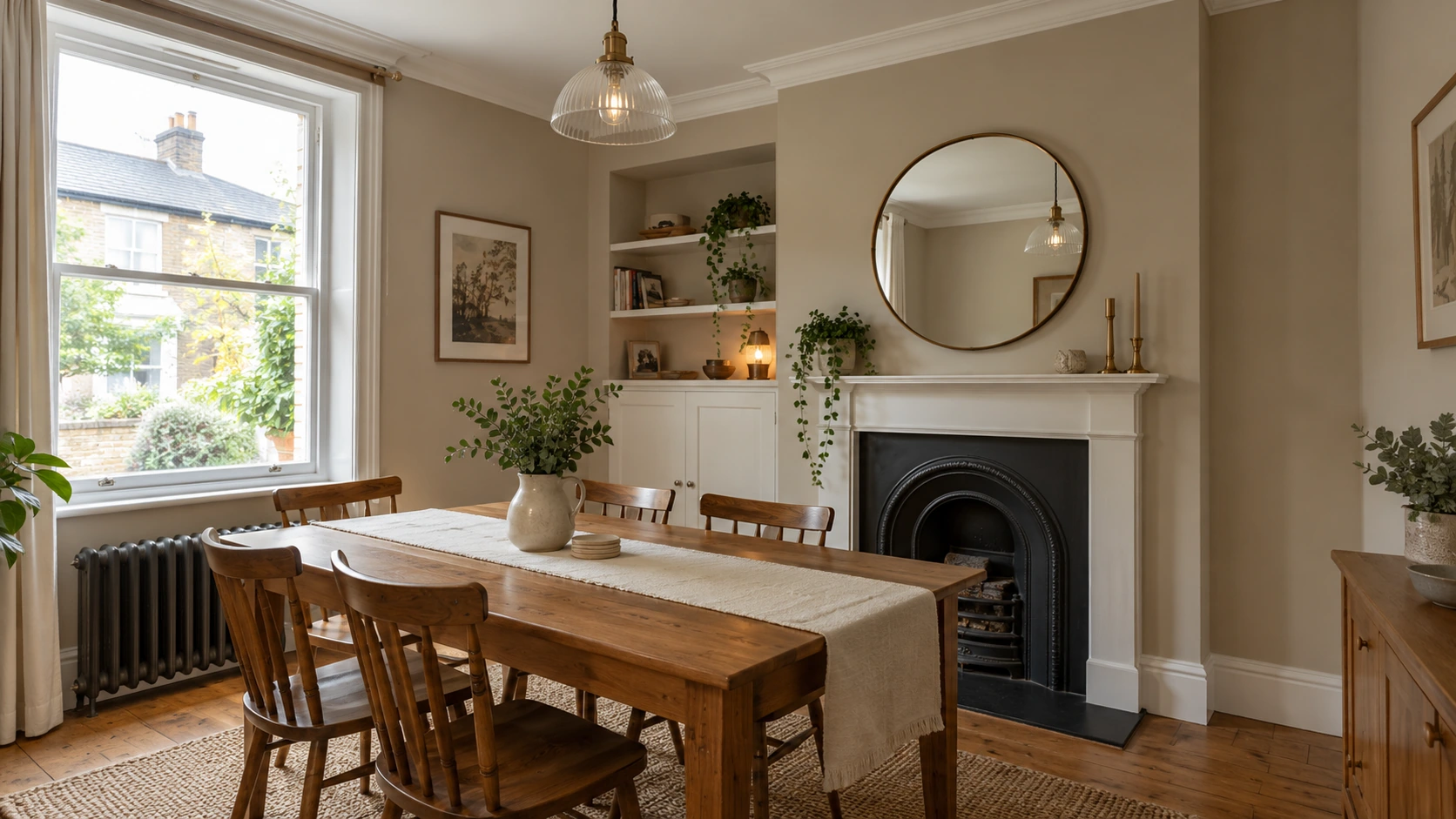 Warm neutral dining room