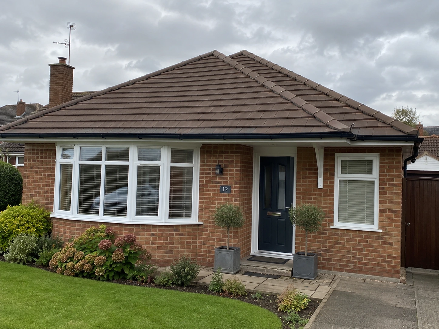 Low-pitch bungalow tiled roof