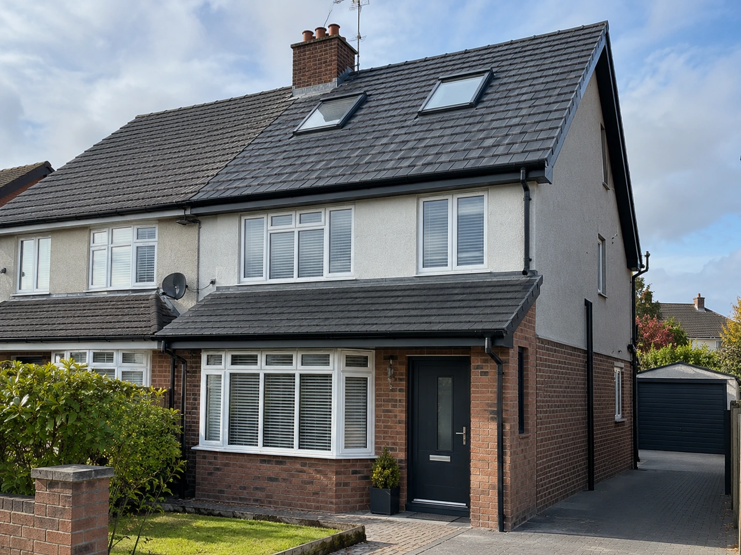 Modern tiled roof with roof windows